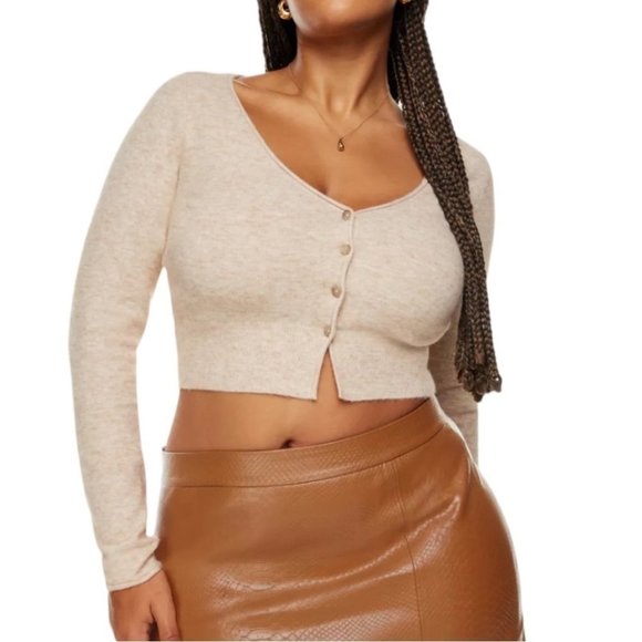 Aritzia Sweaters - Aritzia Wilfred Tan Santorini Cardigan Cashmere Wool Sweater Vanilla XS